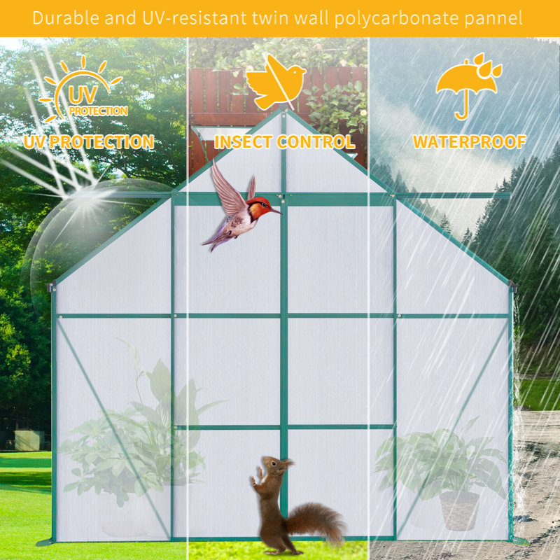 Base surélevée à double porte en polycarbonate pour serre