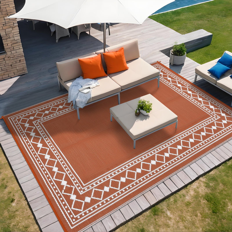 Tapis d'extérieur imperméable à l'eau, Orange, Rectangle 9 pi x 12 pi