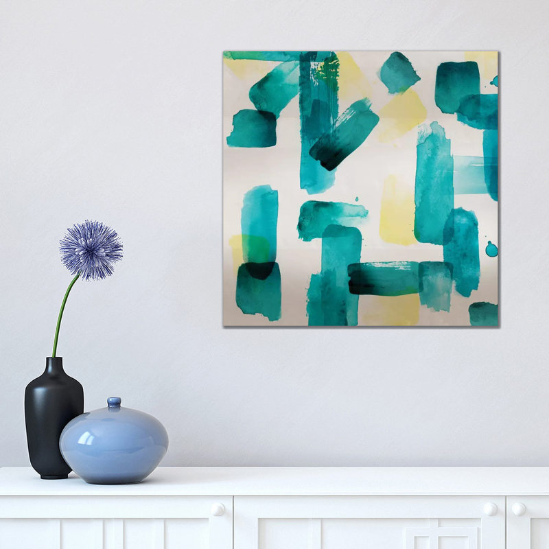 Aqua Abstract Square II by Northern Lights - Wrapped Canvas Painting, 45.72 cm H x 45.72 cm W