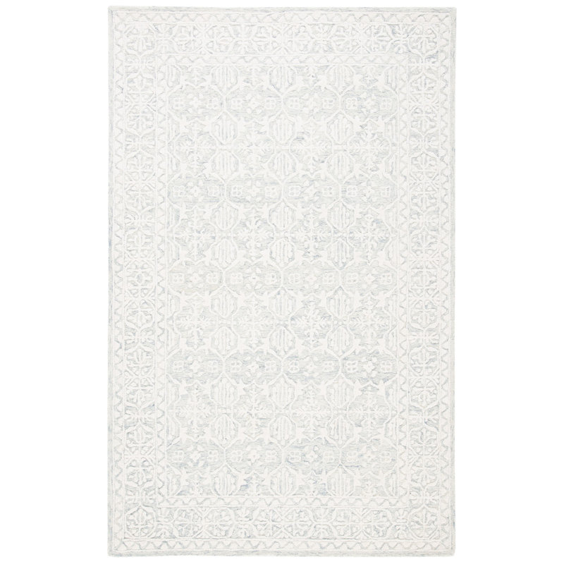 Tapis gris / ivoire en laine touffeté à la main Pezanetti, Rectangle 4 pi x 6 pi