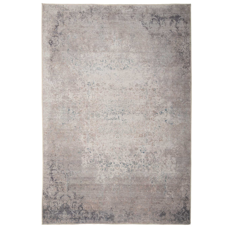 Machine Washable Grey Beige Faded Vintage Style Distressed Living Room Area Rug, Rectangle 160 x 230 cm