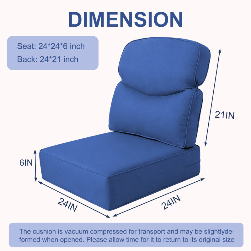 Outdoor Deep Seat Cushion Set, 6” Thick Water-repellent Patio Furniture Replacement Cushion, Navy Blue