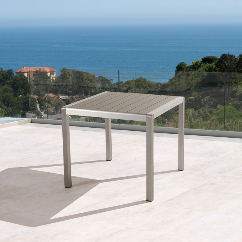 Repas d'extérieur en aluminium anodisé - Plateau en faux bois - Carré gris - 35, argent + gris