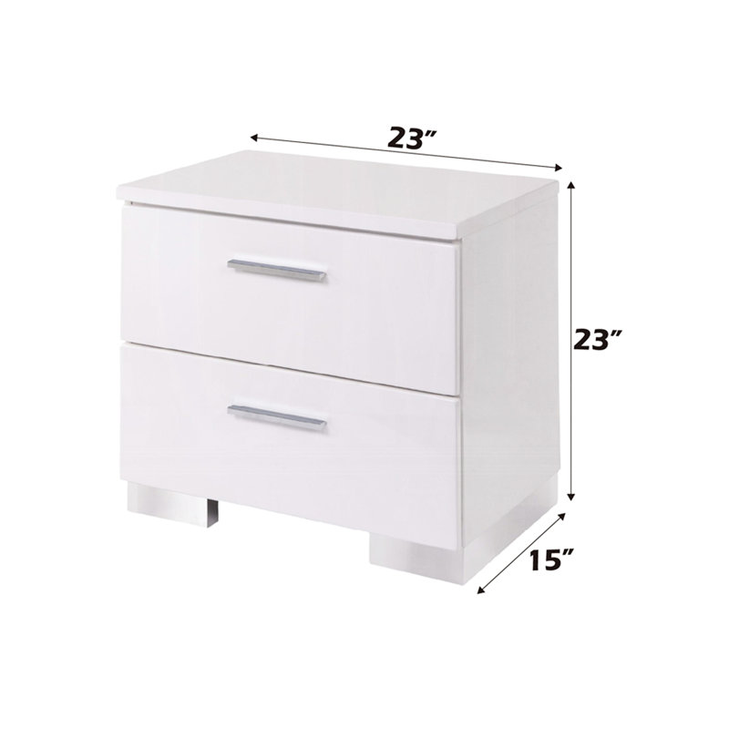Chambre à coucher avec table de chevet 2 tiroirs blanc brillant et pieds pour l'ambiance