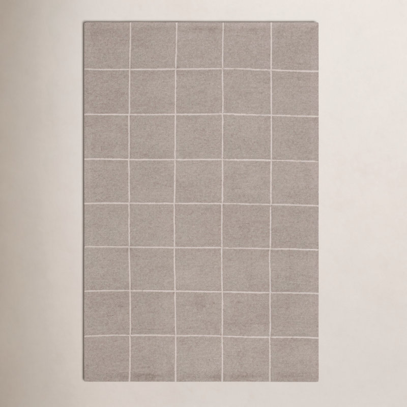 Beige Hand-Tufted Geometric Wool Rug, Rectangle 4' x 6'