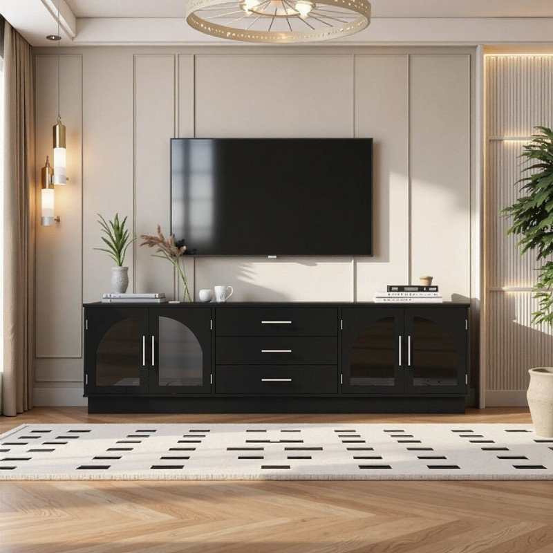 68.9'' Modern Minimalist TV Stand For Tvs Up To 75 Inches,Entertainment Center Media Console Cabinet With Adjustable Shelves For Living Room