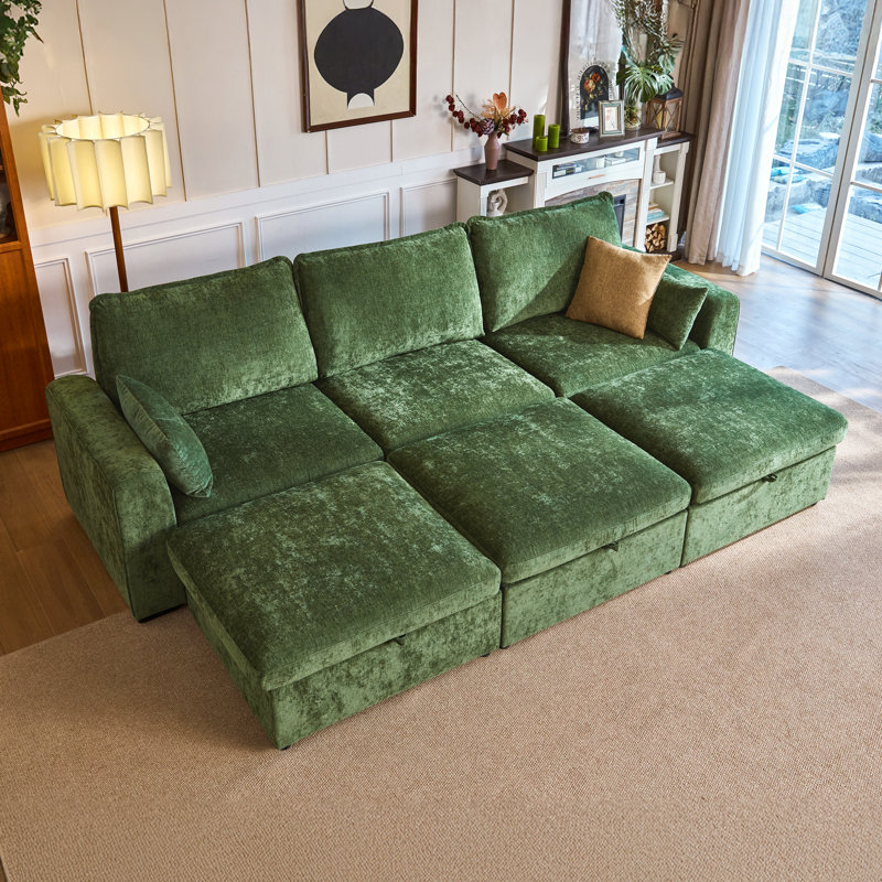 Canapé-lit modulaire surdimensionné en chenille Olar, Chenille verte