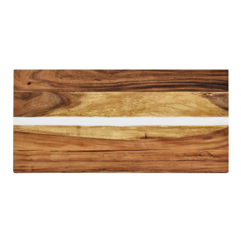 Medium Acacia Wood and White Resin Coffee Table with Iron Base