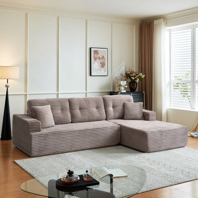Canapé modulaire en forme de L à gauche avec design compressé, canapé en velours côtelé minimaliste moderne qui se déplie en lit pour le confort de la chambre à coucher