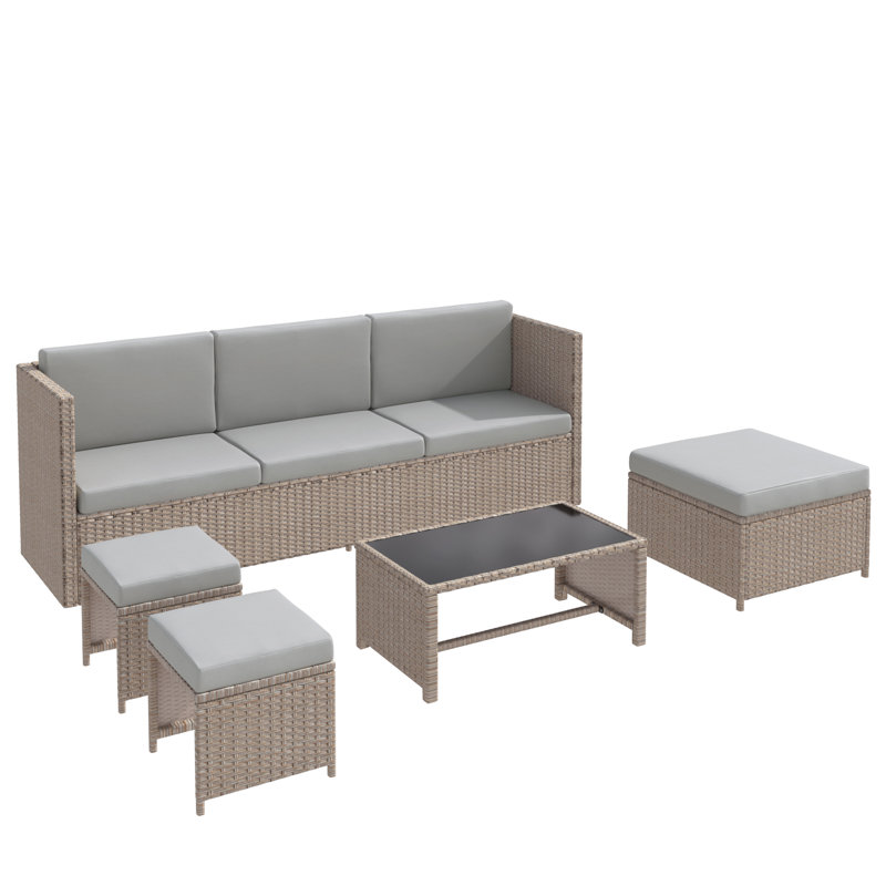Danson Rattan Wicker 6 - Person Seating Group with Cushions, Beige, Light Grey