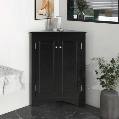 Triangle Corner Storage Cabinet with Adjustable Shelves - Black