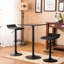 Table de bar à hauteur réglable avec plateau carré noir et 2 tabourets pivotants en cuir pivotant pour le bureau