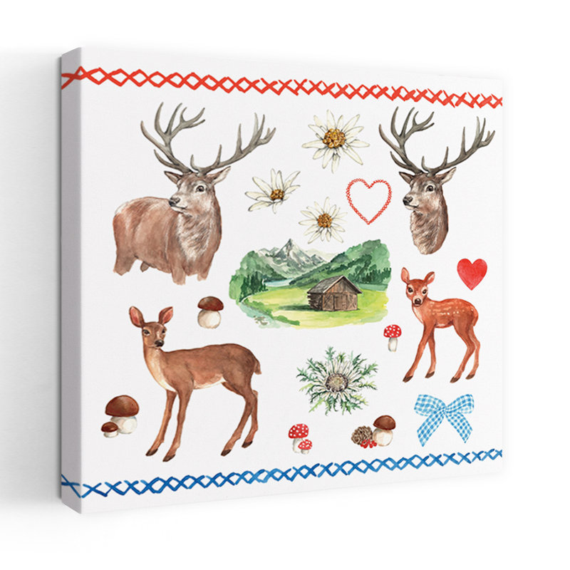 Art alpin, forêt de cerf, art rustique traditionnel, impression de fleur de cerf, art mural, H 24 po x l 24 po