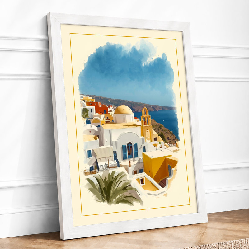 Mediterranean Village Coastal - Print, A2 - 59.4 x 42.0 cm, White