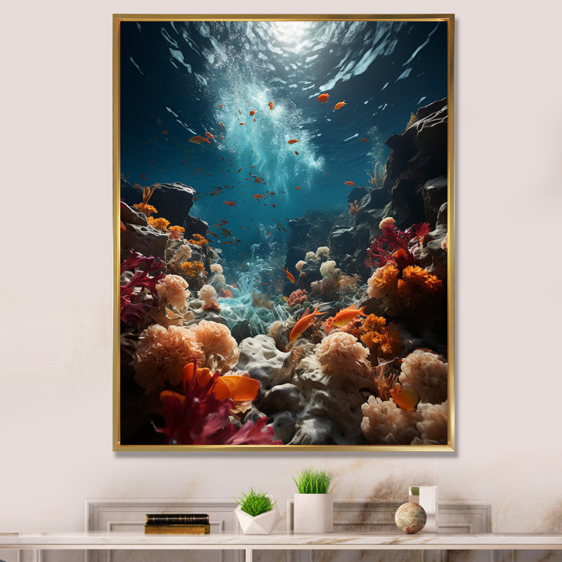 Coral Reefs In Australie Nature Coastal I, reproduction d'art sur toile, H 32 po x l 24 po x P 1 po, Cadre flottant doré