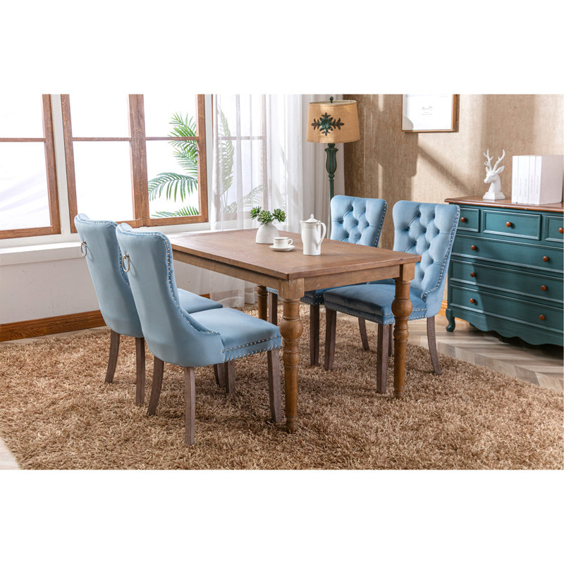 Classic Velvet Dining Chairs, Light Blue Velvet
