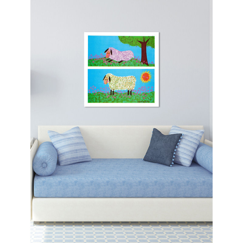Happy Sheep - Wrapped Canvas Painting, 101cm H x 101cm W