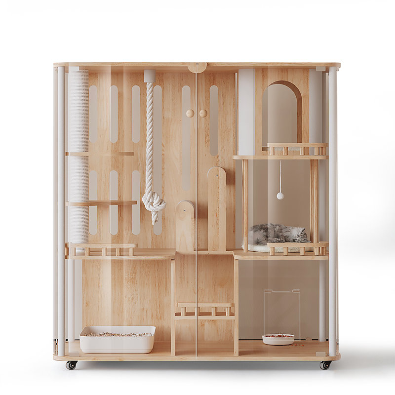 Maison de chat panoramique en bois massif