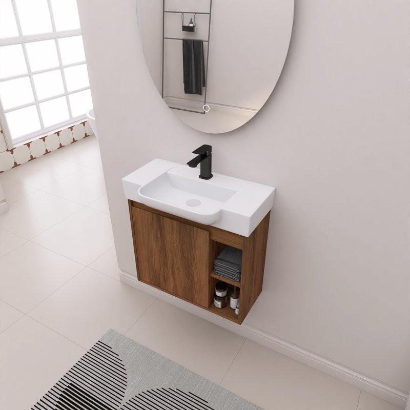 Meuble-lavabo mural 24 po avec lavabo en céramique blanche et porte à fermeture en douceur