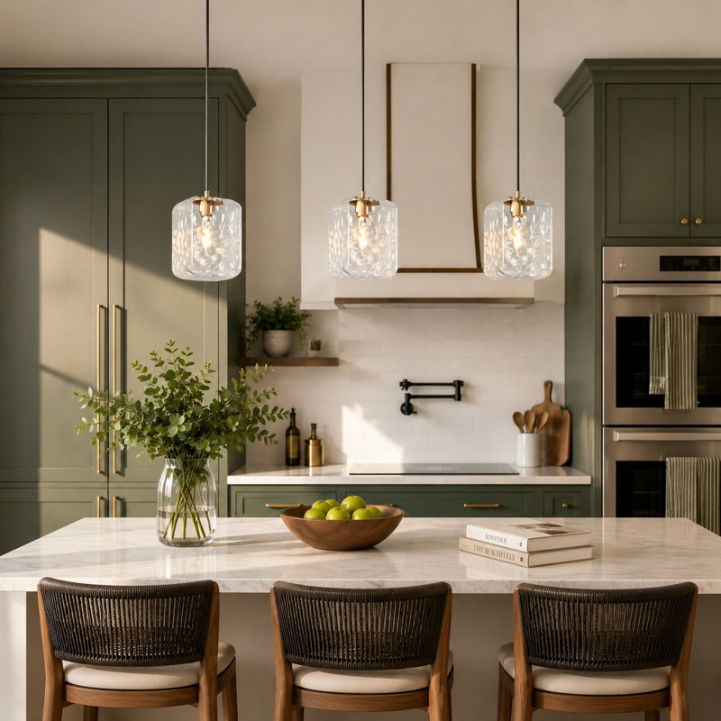 Luminaire suspendu carré 1 lumière pour îlot de cuisine avec verre martelé (1 ensemble)