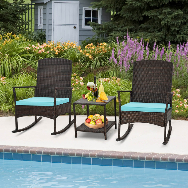 Nayiri 2 - Person Patio Conversation Set with Cushions, Turquoise