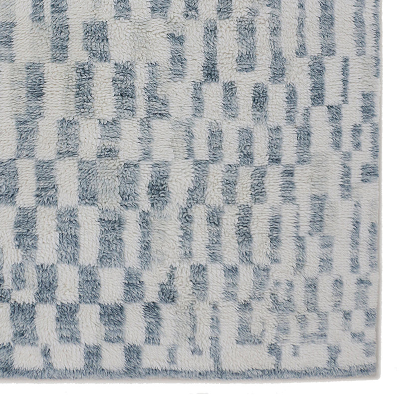 Handmade Ivory and Blue Wool Cotton Shag Area Rug 6' x 9'