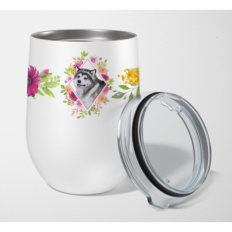 Verre à vin double mural en acier inoxydable 12 onces Ancram, Malamute d’Alaska gris
