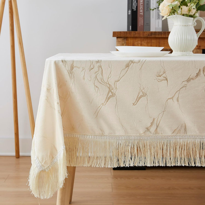 Kaxton Rectangle Marble Wedding Lace Tablecloth, 104” Rectangle, Beige