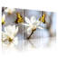 Ensemble de 3 tableaux sur toile tendue représentant des papillons et des fleurs blanches-1001613169