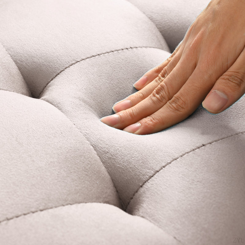 Repose-pieds carré en velours rembourré avec espace de rangement, charnière de soutien cachée avec plateau facile à ouvrir, garniture de rivet (rose)