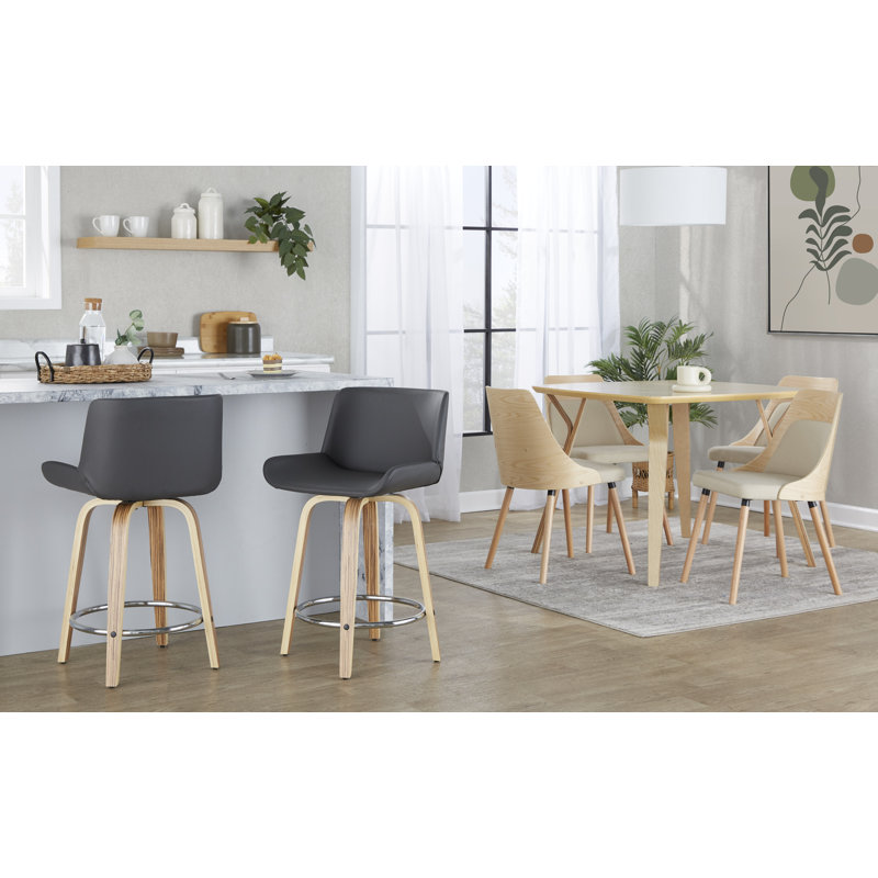 Rondell 24" Fixed-Height Counter Stools with Round Built-In Footrests, Grey, Counter Stool (24” Seat Height)