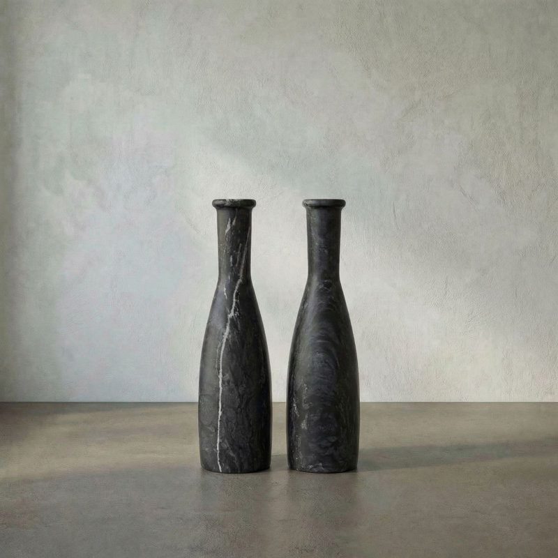 Moris 13'' H Marble Tabletop Candlestick, Black