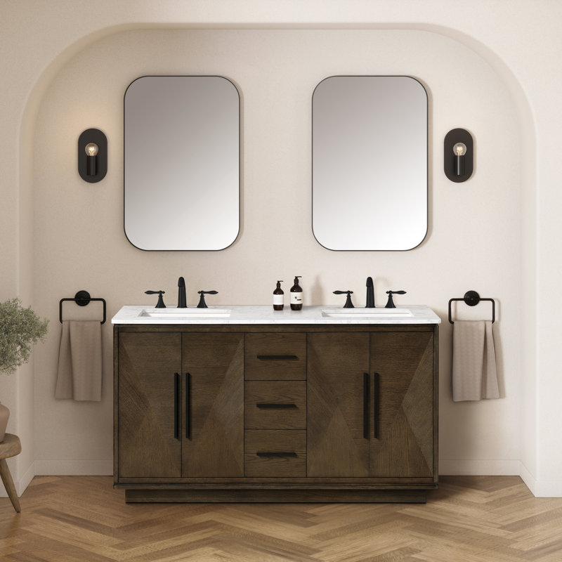 OVE Decors Hale 60 In. Double Sink Freestanding Aged Oak Bathroom Vanity With Engineered Marble Top, 60"