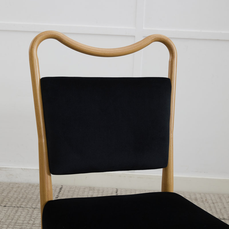Mid-Century Velvet Dining Chair Set with Wood-Grain Metal Frame, 4, Black