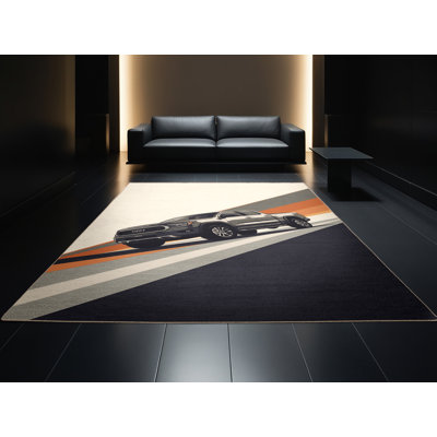 Machine Washable Maurice Modern Pickup Truck Modern Rug in Beige – Beige Binding