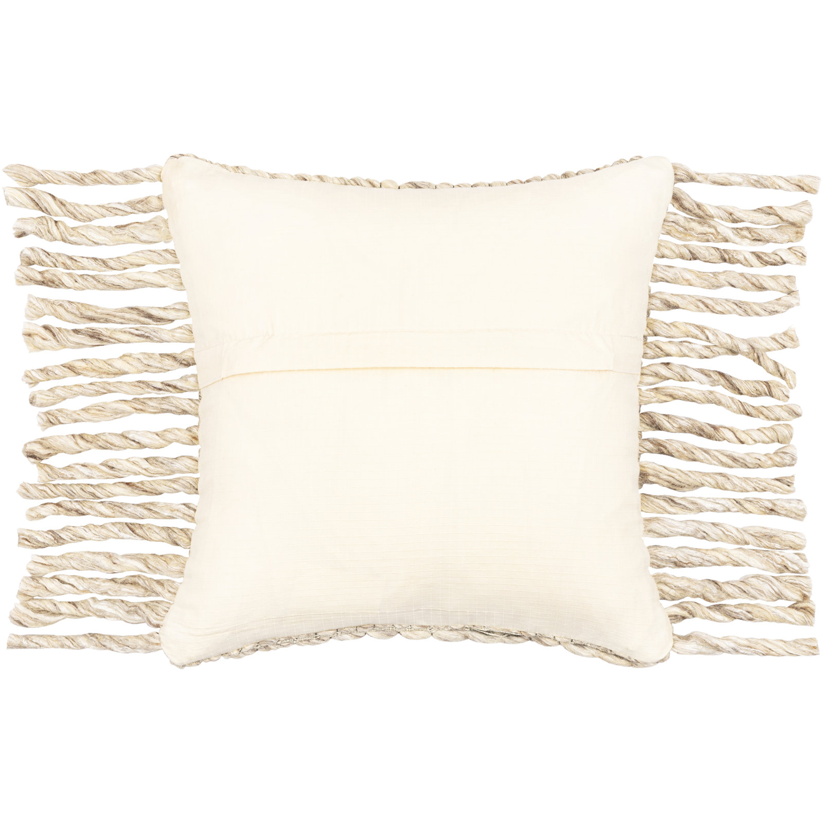 Cormac Reversible Wool Throw Pillow with Tassels, 20" x 20", Brown/Beige/Off-White, Down