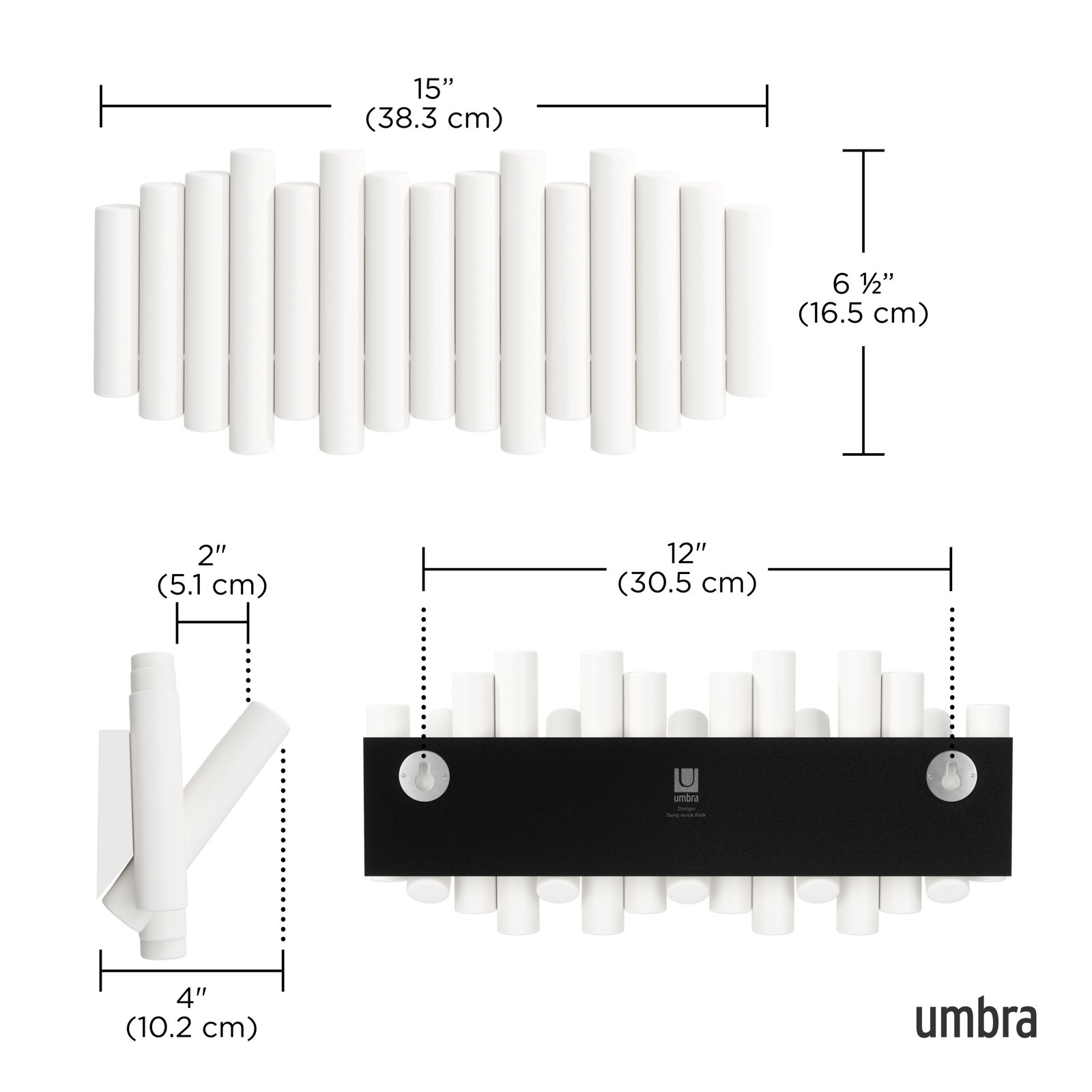 5-Hook Solid Wood Coat Rack, White