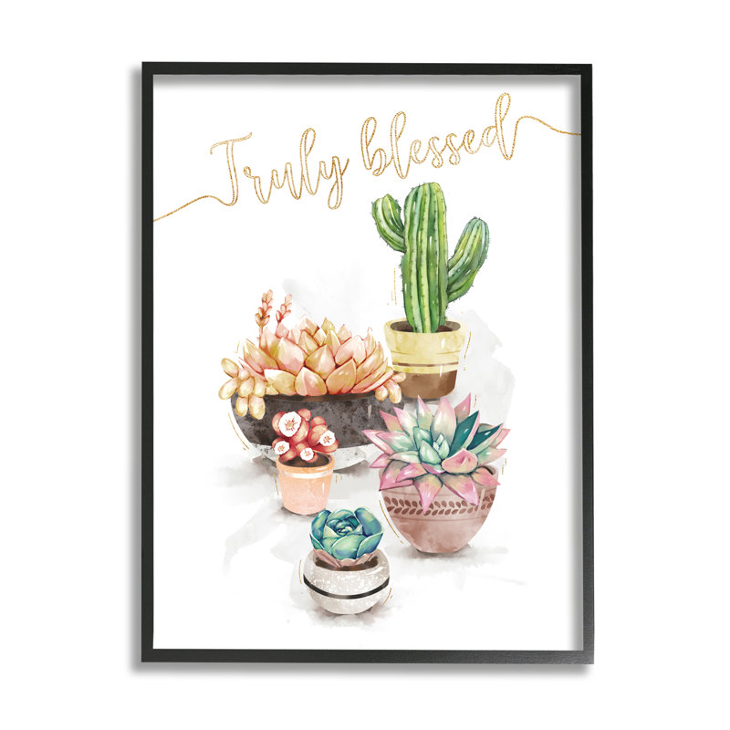 Plantes succulentes cactus chic vraiment bénies, Cadre noir, H 14 po x l 11 po