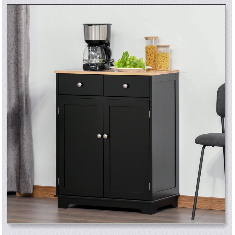 Buffet de comptoir en bois massif avec 2 tiroirs et tablette réglable - Rangement de cuisine, armoire à café