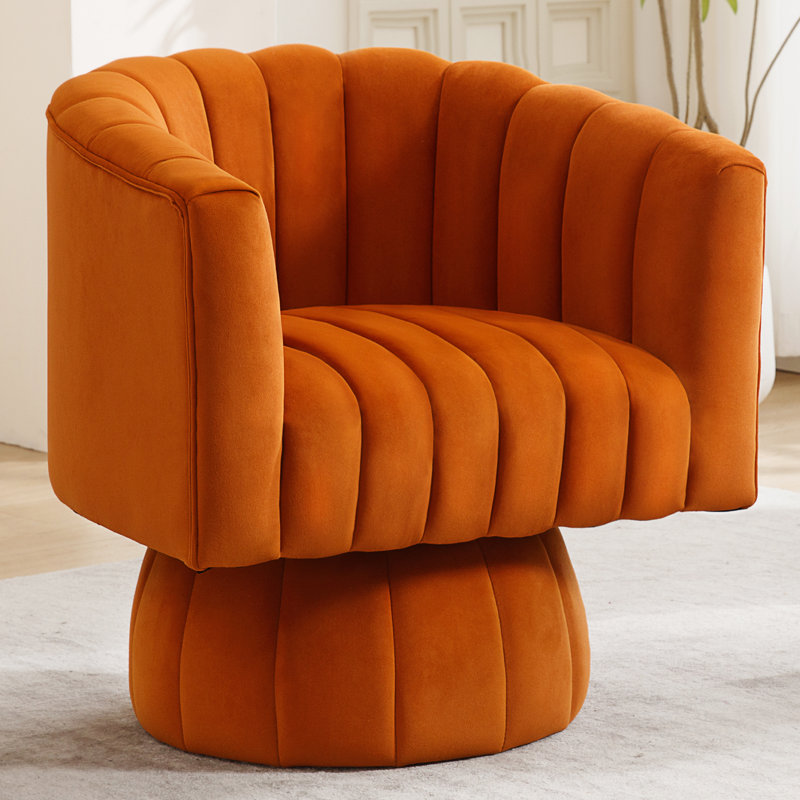 Fauteuil demi-tonneau pivotant 28 po, Velours orange