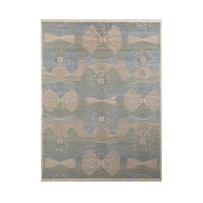 Scandinavian Hand Knotted Wool Geometric Area Rug, Rectangle 8' x 10'