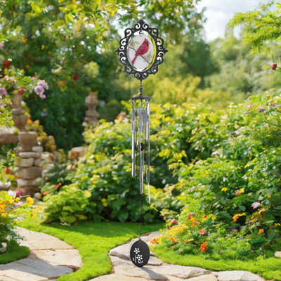 33"Long Red Cardinal Glass Wind Chime