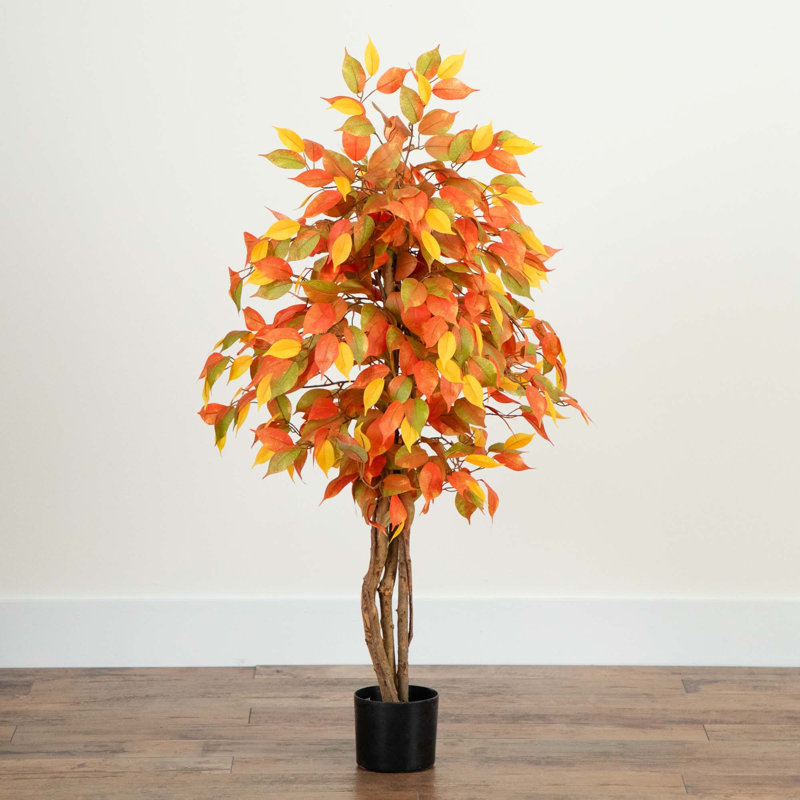Autumn Ficus Artificial Fall Tree, Orange, 36" H x 19" W x 19" D