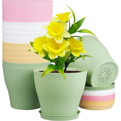 Pots de plantes en plastique 6 "avec drainage et soucoupes - paquet de 16