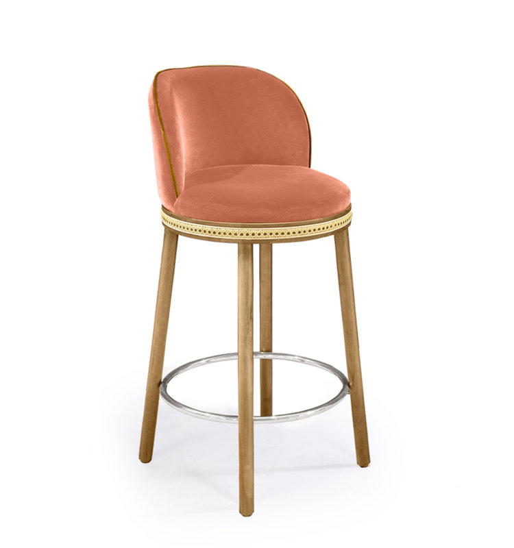 Tabouret de bar et de comptoir Alma, Poudre, Nickel satiné, Tabouret de comptoir (siège d'une hauteur de 27 p