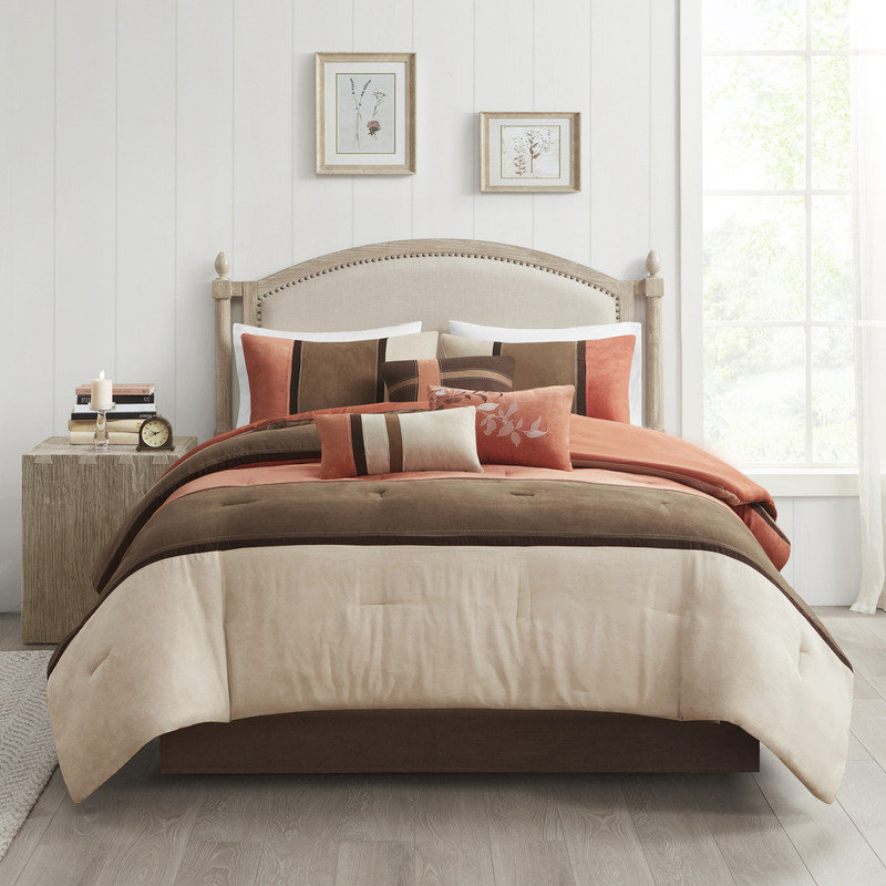 Ensemble d'édredon 7 pièces en faux suède, corail, lavable à la machine et infroissable