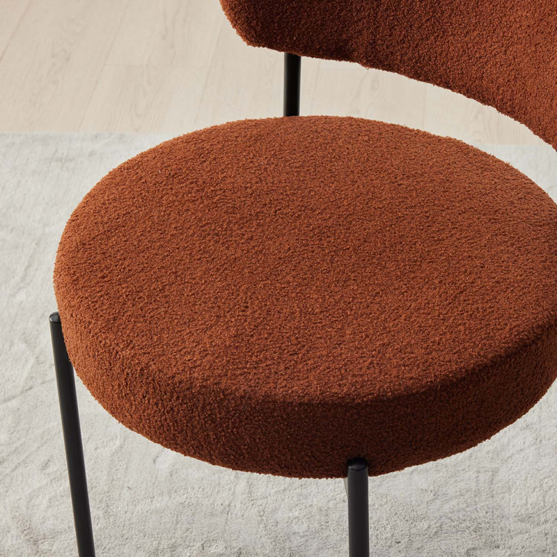 Modern Accent Chair, Teddy Fabric Upholstered Dining Chairs, Short Plush Fabric, Armless Dining Chair With Backrest For Dining Room, Kitchen, Living Room, Black Metal Legs (Set of 2)