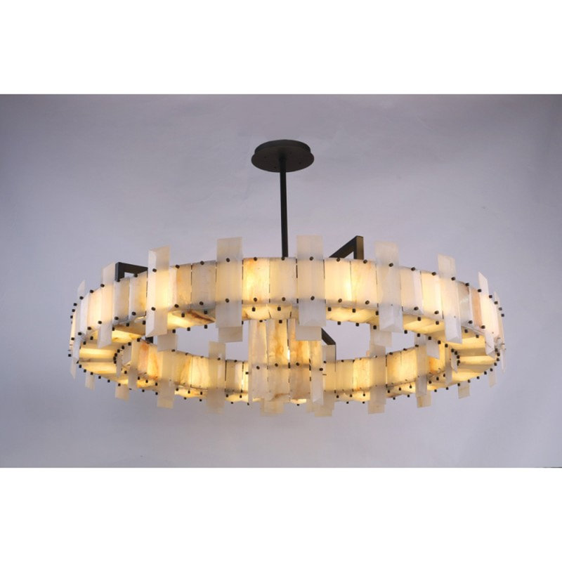 Lustre rond en nickel poli à 12 lumières, Cristal de roche naturel, H 40 po x l 60 po x P 60 po, Nickel poli