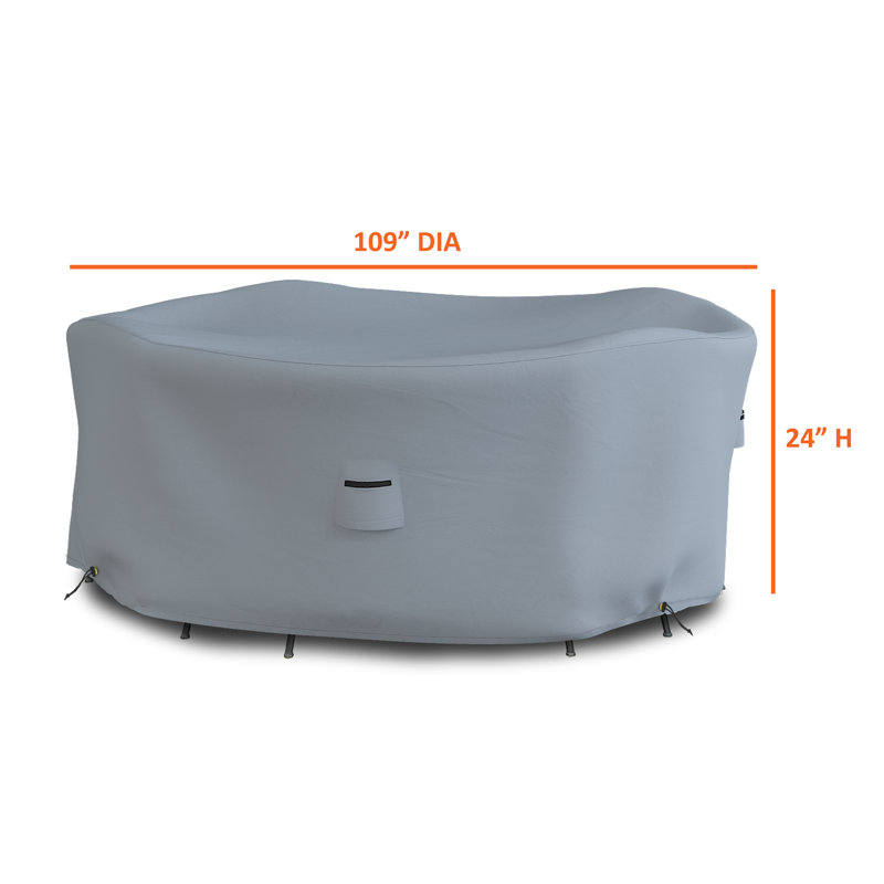 Housse robuste pour table ronde et chaise d'extérieur robuste et polyvalente, H 24 po x l 109 po, Gris clair