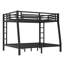 Lit superposé au-dessus de grand lit double en métal pour adolescents et adultes, conception peu encombrante, aucun sommier nécessaire, cadre noir